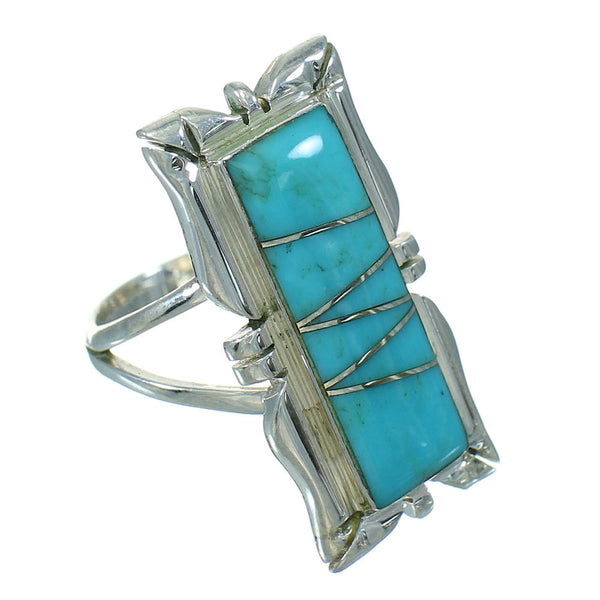 Turquoise Inlay Silver Ring Size 6-1/4 AX92033